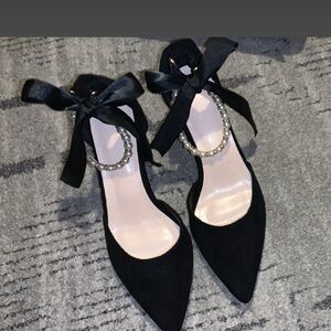 SHEIN Black Heels with Ankle Bow Detail